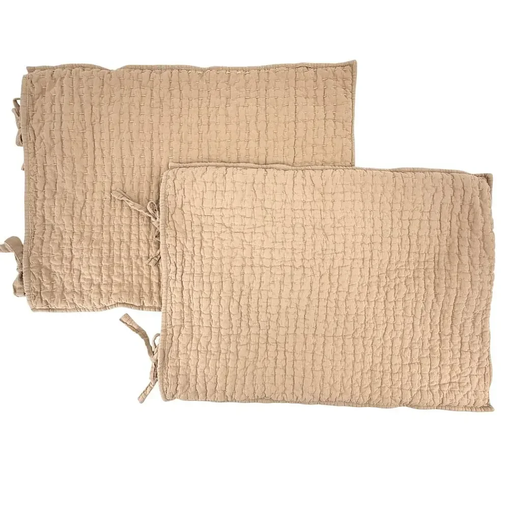Pottery Barn Pickstitch Standard Pillow Shams Lot Set of 2 Tan Cotton Linen